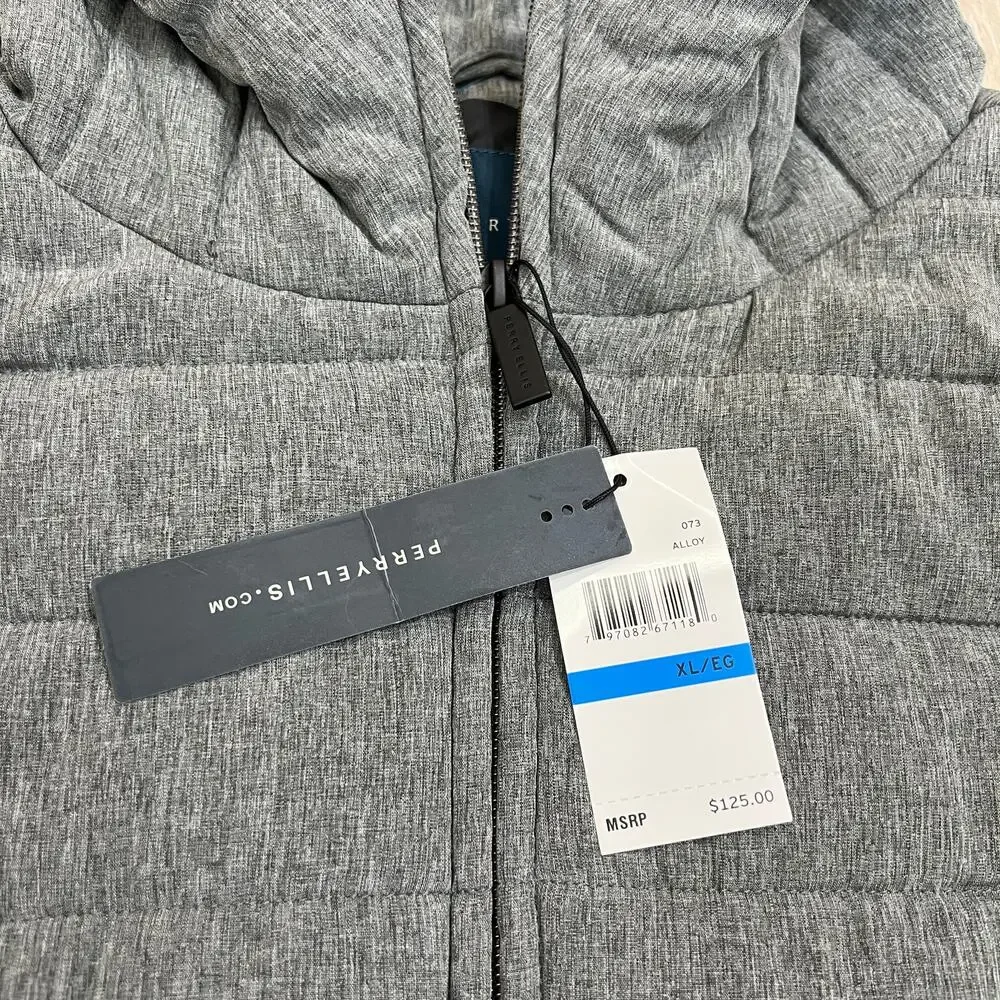 Perry Ellis Men's Hooded Puffer Vest Gray Size XL Sleeveless Quilted Zip Jacket